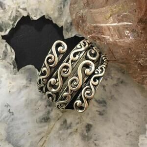 Carolyn Pollack Southwestern Style Sterling Silver Decorated Coil Ring For Women